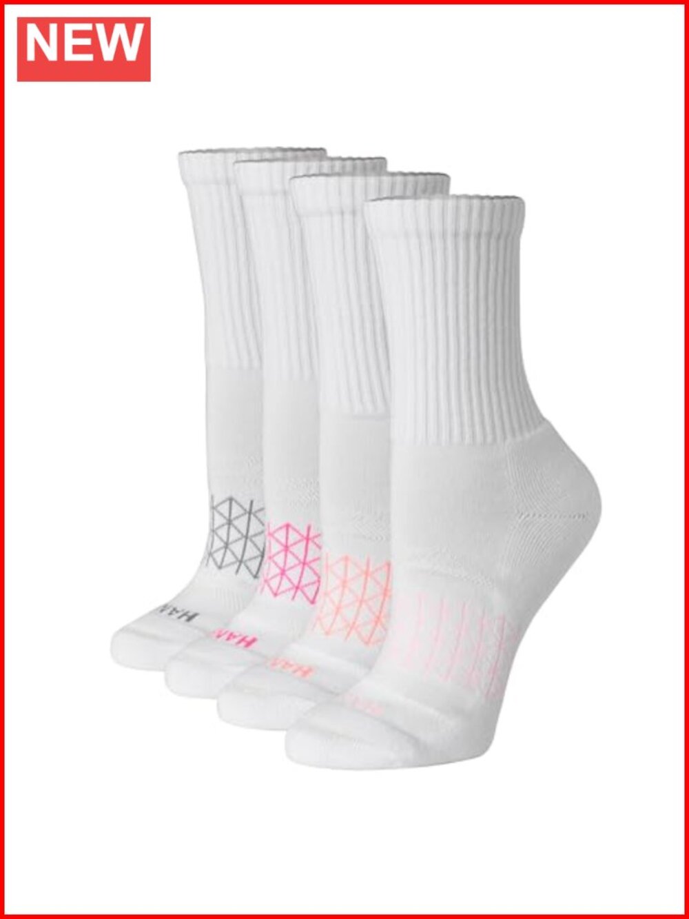 Hanes Women's Crew Socks 4-Pack Cushioned Moisture-Wicking Athletic Socks